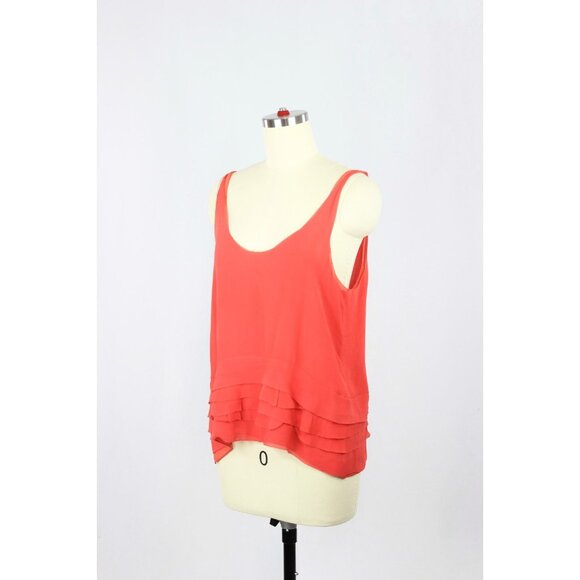 CLUB MONACO Coral Red Silk Georgette Ruffle Layered A-Line Tank, Size S - Picture 4 of 11